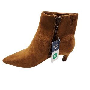 Womens Tan Faux Suede Pointed Toe Ankle Boots With Kitten Heel Size 10